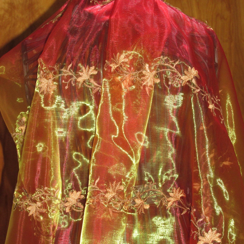 Burnt Orange Speckled Metallic Crushed Organza Fabric