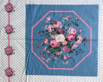 2 panneaux d'oreiller identiques vintage tout en coton 18 x 44 pouces VIP Cranston Print Works Bouquet de fleurs champêtres roses roses pivoines bleu OOP