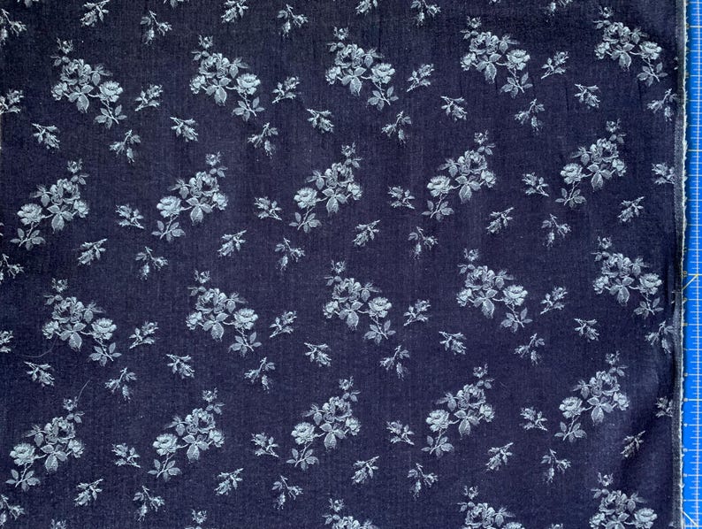 1.6 Yards Unwashed Denim Rose Print All Cotton Fabric (59