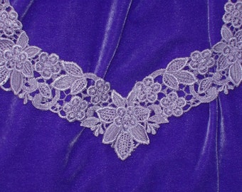 Vintage Lace Applique Lavender Venice Venise Neckline 10" long x 12" wide Purple