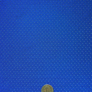 Peut inclure: Un tissu en maille athl&eacute;tique bleu roi vif pr&eacute;sentant une grille coh&eacute;rente de petits trous de ventilation r&eacute;guli&egrave;rement espac&eacute;s. Une pi&egrave;ce de monnaie am&eacute;ricaine de 25 cents d'un diam&egrave;tre de 2,43 cm est plac&eacute;e en bas au centre.
