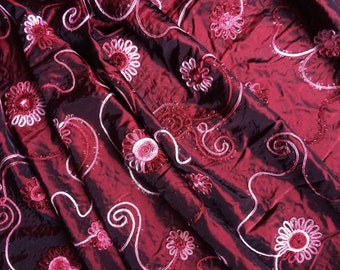 Taffeta Burgundy Sun Daze Fabric 58" wide Washable Polyester Sparkly Ribbon Embellished Home Decor Costume Evening Formal wear (sold BTY)