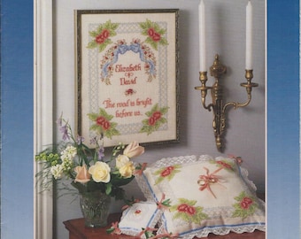Wedding Sampler Cross stitch pattern Ring bearer's pillow Susan Bates Anchor Copyrighted 1989 Never used