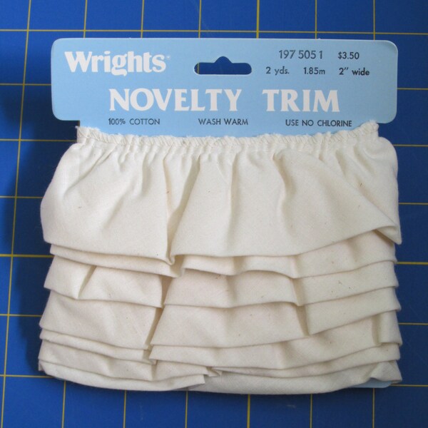 2 yards x 2" wide Vintage Ruffled Trim 100 Percent Cotton Ivory Off-white Wash Warm