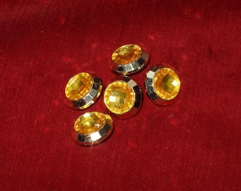5 botones acrílicos de imitación de citrino con engaste dorado, 1,9 cm de ancho, color amarillo claro (1 pedido = 5 botones)