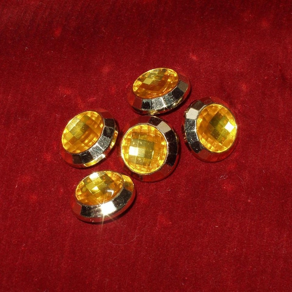 5 Acrylic Buttons, Faux Citrene Crystal Jewel with Gold Setting 3/4" wide Lightweight Yellow (1 order = 5 buttons)