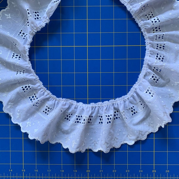 3 1/2" wide White Cotton Embroidered Eyelet Lace Trim Gathered with Scalloped edge (sold BTY) Beautiful Unusual