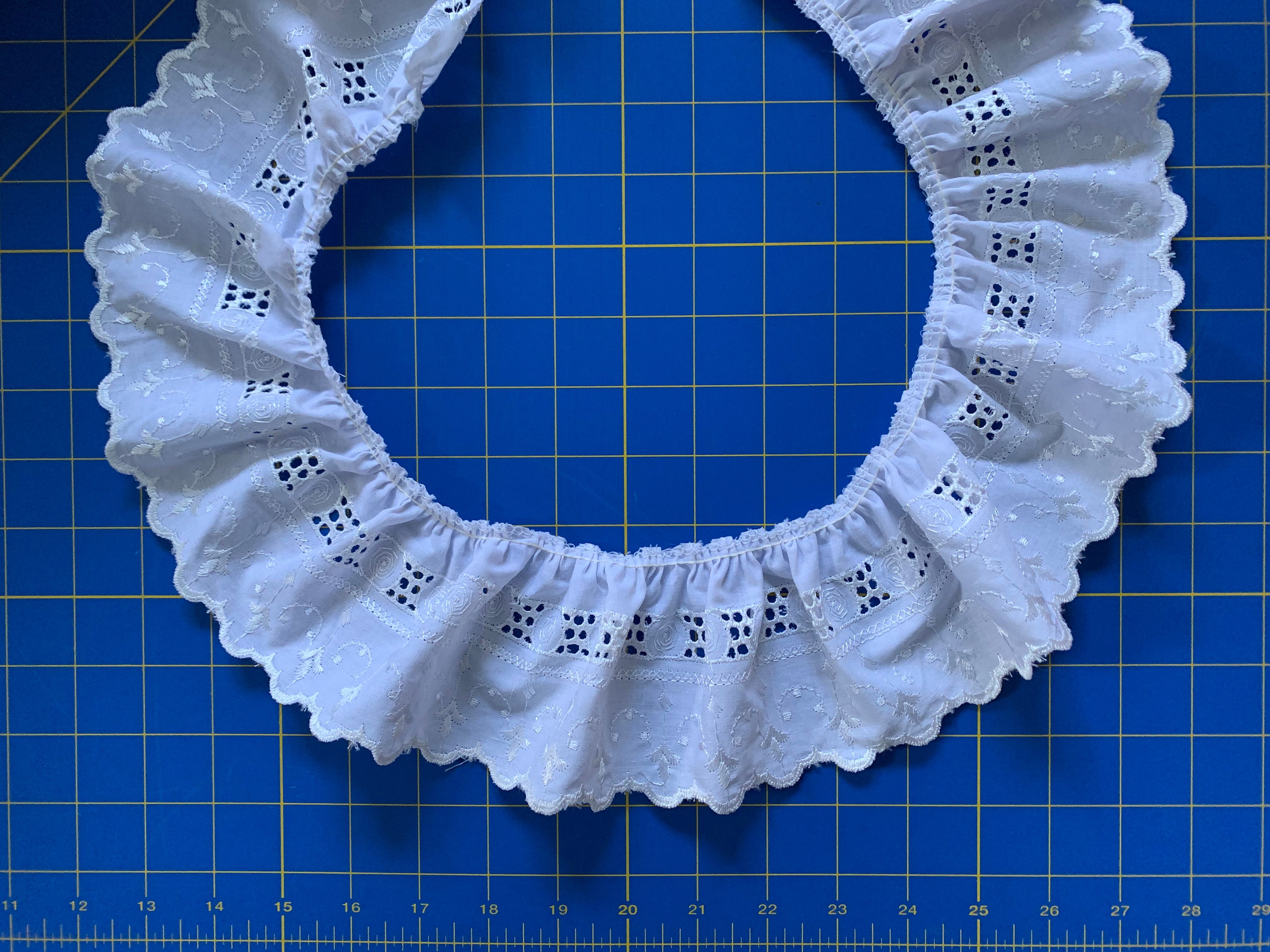 1-1/8 Ruffled Gathered Embroidery Eyelet Trimming - 8 Continuous Yards