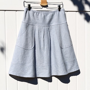 Light Blue Linen Blend Skirt With Rounded Apron Pockets Semi - Etsy