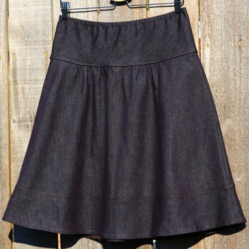 Dark Denim Semi Gathered Skirt With a Pocket A-line Skirt - Etsy