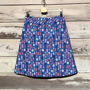 Cute Key A Line Skirt, Vintage Key and lock, periwinkle blue, Simple A-line, Custom made in all sizes, and lengths