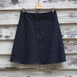 Black Denim Jean skirt, simple drop waist, a line, Custom made in all lengths and sizes