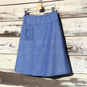 Chambray skirt, button pocket, A-line, Customizable length, plus sizes, Custom Made to your Measurements and desired Fit.