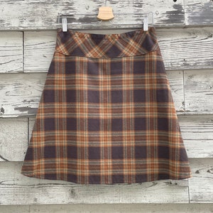 Walnut Plaid Flannel Skirt, Warm Flannel skirt, Plaid skirt, Simple A-line, Custom made in all sizes, and lengths