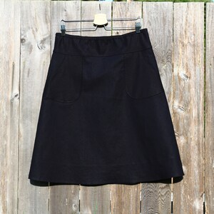 Black Skirt, Black Cotton Linen Blend A-Line Skirt with Pockets, Worker Skirt, Custom Made, You choose Fitted, Comfy, Loose
