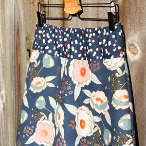 Sprinkled Peonies Metallic Blue A line, Flowers with Dots, Blush, simple A line skirt, Custom made in all sizes, and lengths