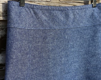 Denim A-Line Skirt, Cotton Linen Blend, Custom Made