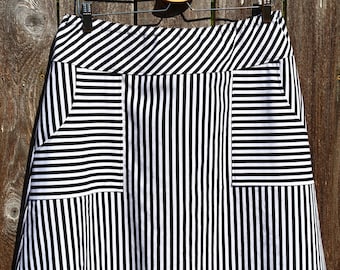 Striped A-Line Skirt with Apron Pockets, Custom Made