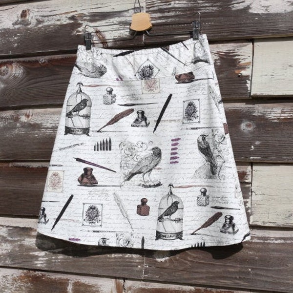 Poet A-line skirt, Raven Skirt, Edger Allan Poe Skirt, Custom Made in ALL sizes and Lengths