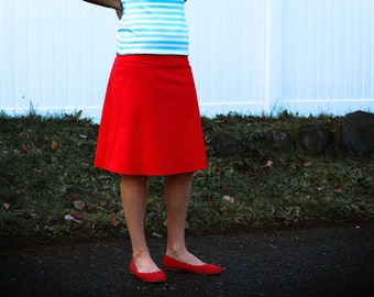 Ruby Red Linen Blend A-Line Skirt: Custom Fitted
