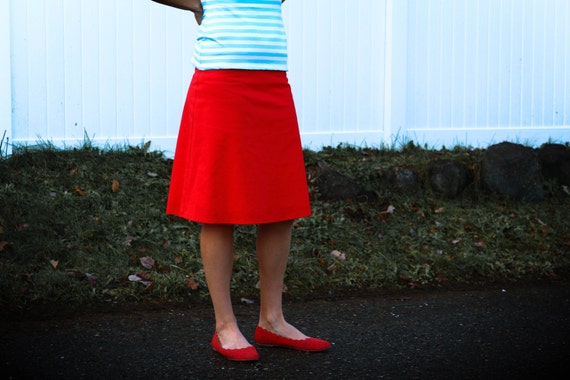 Ruby Red Linen Blend A-Line Skirt: Custom Fitted