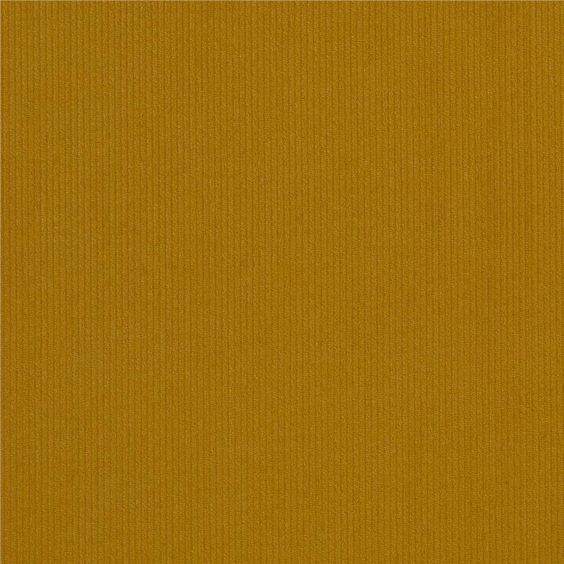 May include: A close-up of a textured fabric with a corduroy pattern. The fabric is a deep golden yellow color.