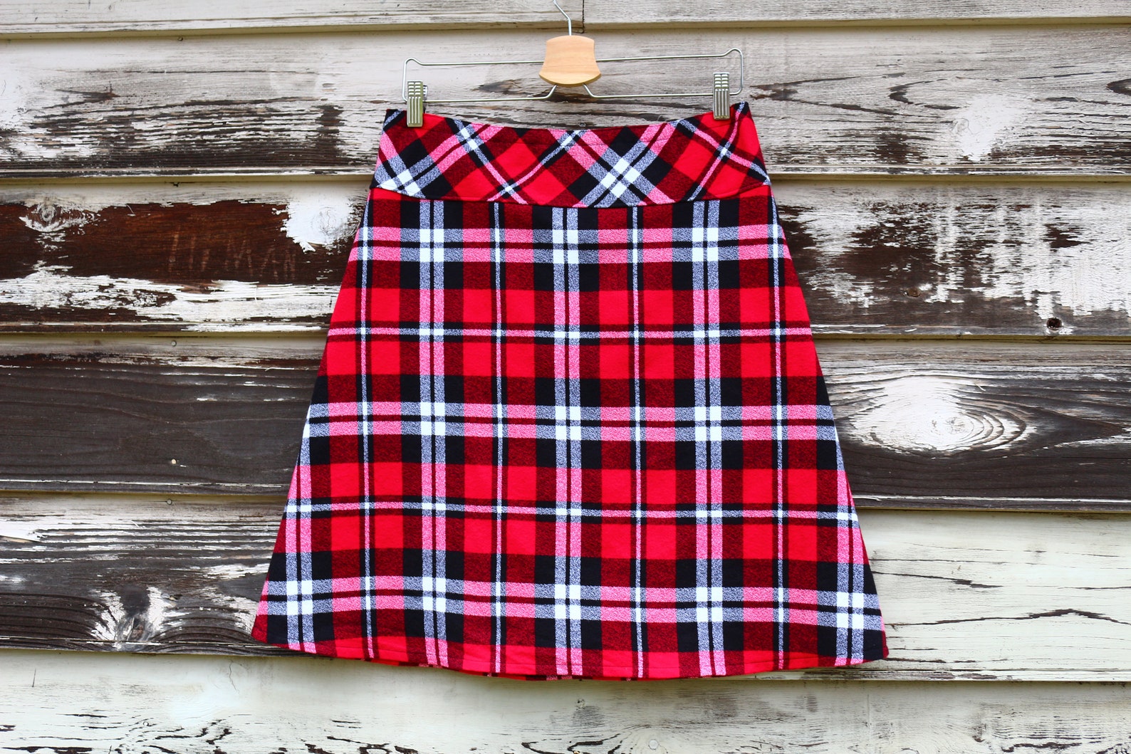Red Plaid Flannel Skirt Warm Winter Skirt Plaid Flannel Etsy