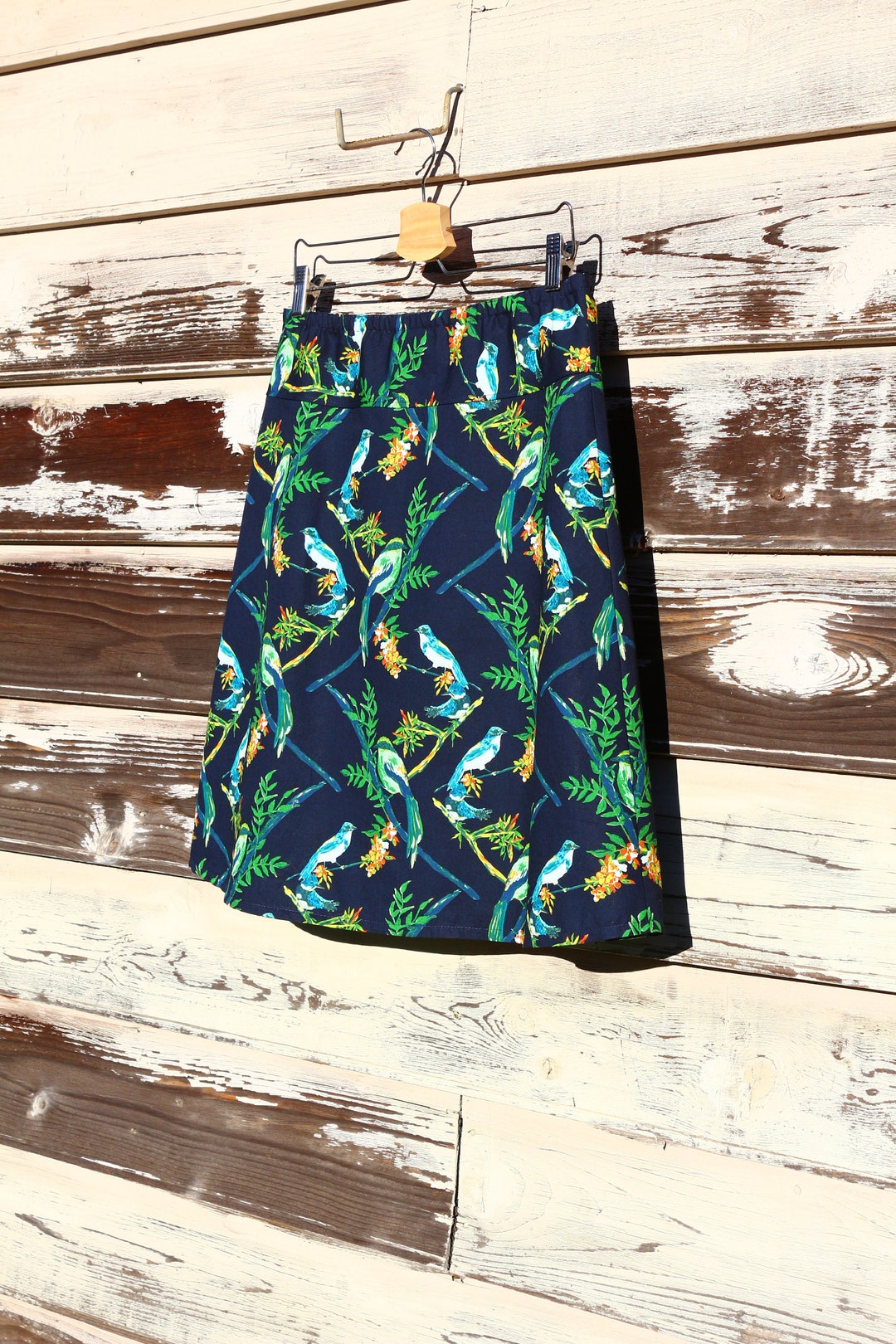 Blue Bird Skirt Aline Skirt Bird Skirt Green and Navy Etsy