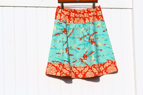 Orange and Aqua Sparrow Skirt Damask Skirt Orange Skirt | Etsy