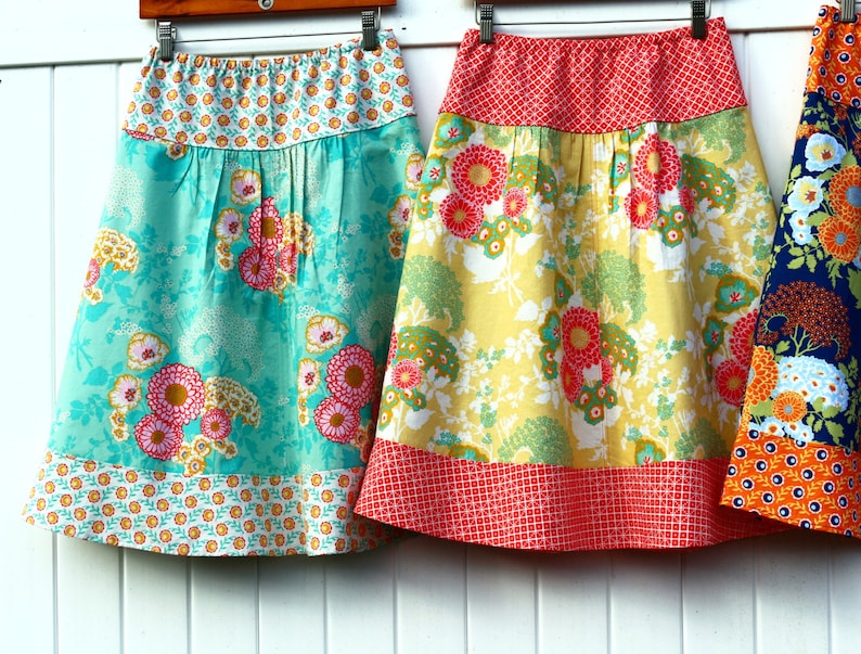 Camelia New Joel Dewberry Botanique Line Domino A-line Skirt Hip Size women/'s 30/'/'-56/'/' Bold Bouquet Semi Gathered A-Line Skirt