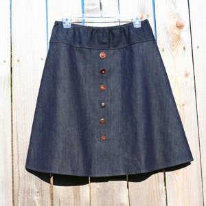 VeRy dArK DeNiM viNTaGe BuTtOn sKiRt, A Line Skirt, Jean Skirt, Custom made in all lengths and sizes Petit to Plus