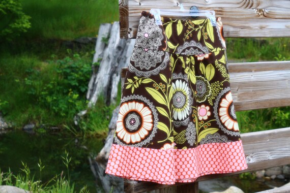 A-line Skirt, Brown, Green, Pink, Amy Butler, Custom Made to Order 