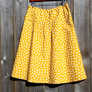 Mustard Yellow and off white dot Skirt, Mustard, Ivory, Semi Gathered Skirt, A-line Skirt, Choose from Hip Sizes from 30 to 56+ inches