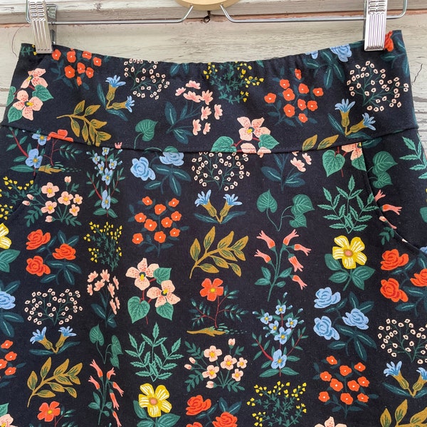 Wildflower Floral skirt, Front Seam Pockets, Canvas Fabric, Meadow, Fabric BY Rifle Paper Co, Custom Made in all Lengths and Sizes