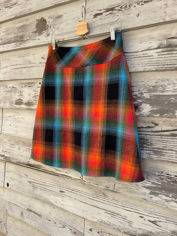 Custom Flannel A-Line Skirt, Colorful Plaid, Durango Fabric