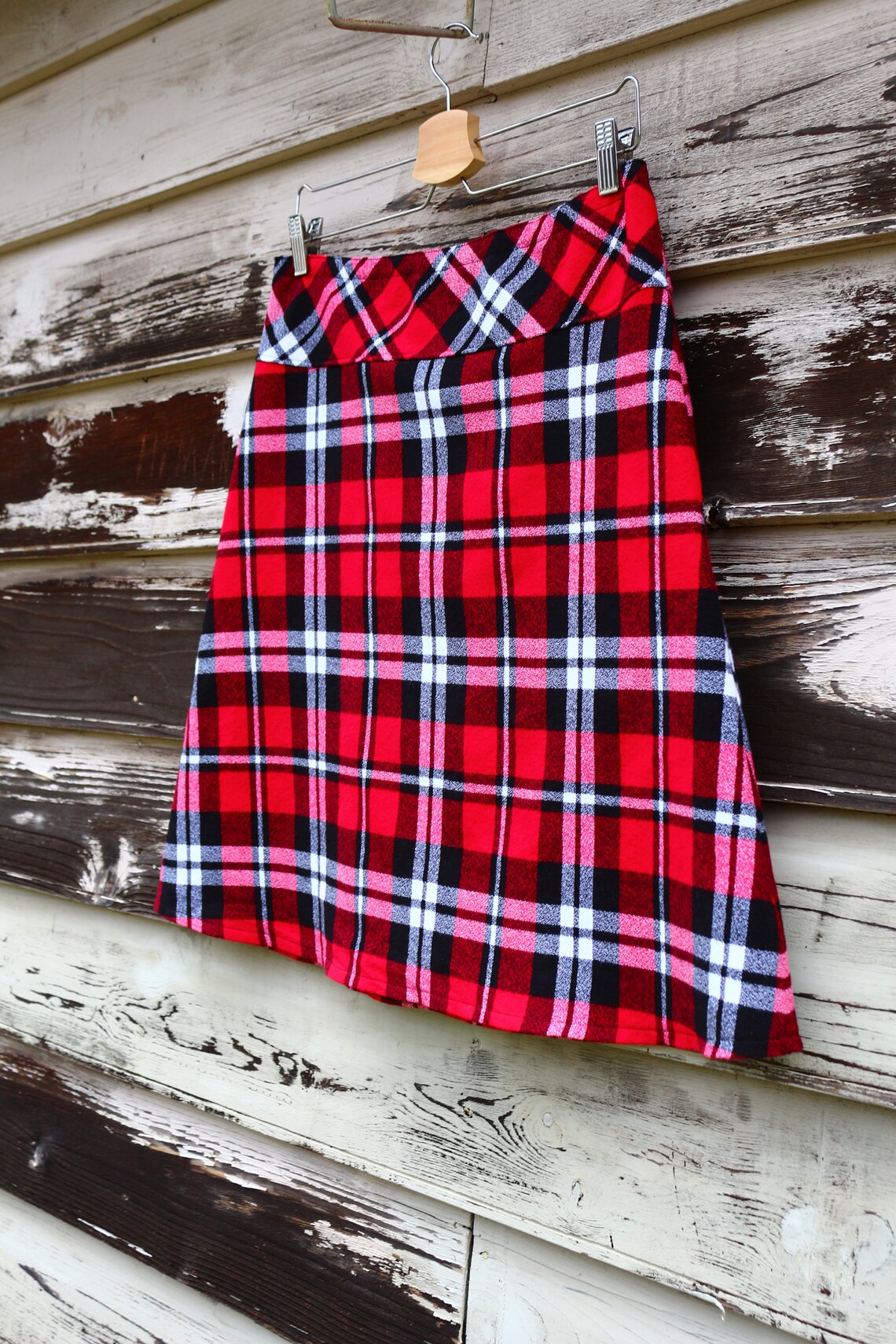 Red Plaid Flannel Skirt Warm Winter Skirt Plaid Flannel Etsy