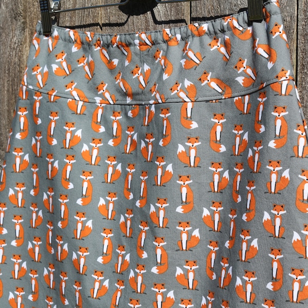 Gray Fox Skirt, Simple A-line Skirt, Fox Skirt, Available in all Sizes, and lengths, Custom made Skirt