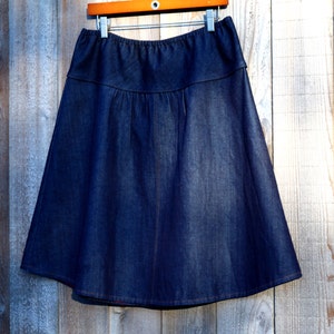 Semi Gathered A-line Denim Skirt, Jean Skirt, Custom made in all lengths and sizes Petit to Plus