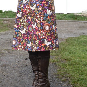 A Line Skirt, Birds of Norway, Custom Made ALL sizes and Lengths with your choice of Fit