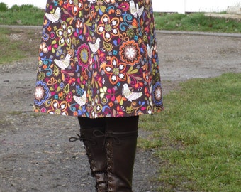 A-Line Skirt: Birds of Norway Print, Custom Fit
