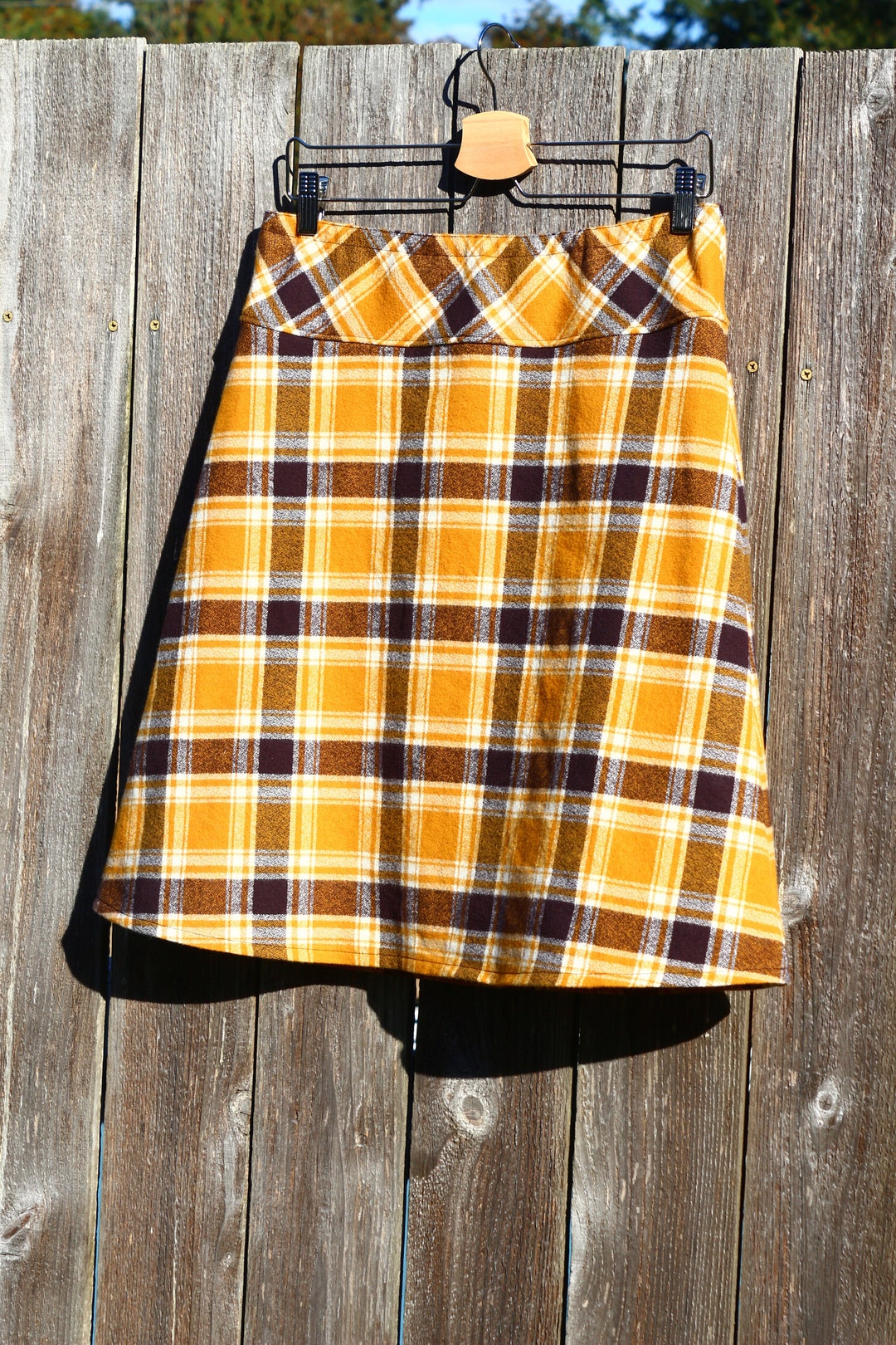 Retro Plaid Flannel Skirt Saffron Yellow and Brown Warm Etsy