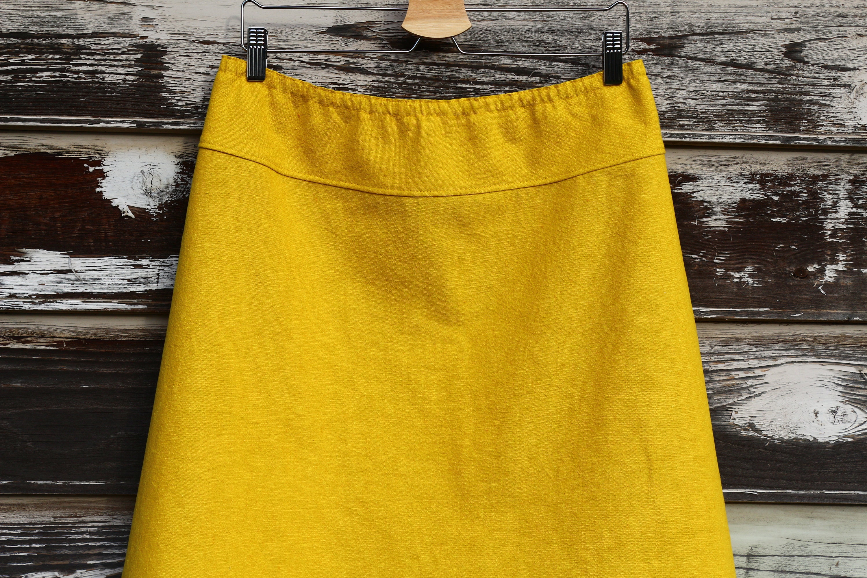 Mustard Yellow A line Skirt Cotton Linen Blend Simple Modern