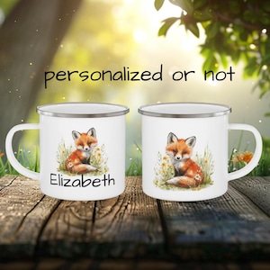 Emaille Camping Becher mit süßem Fuchs Personalisierte Outdoor Abenteuer Camping Ausflug Essential Lagerfeuer Kaffeetasse Wildtier Liebhaber Geschenk