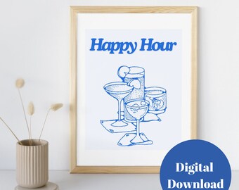 Bar Cart Print Happy Hour Print Bar Cart Decor Retro Kitchen Wall Art Bar Cart Art Trendy Wall Art Drinks Print Printable Wall Art