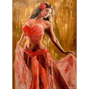 Original Oil Painting of Woman – Figurative Belly Dancer Wall Art – Textured Palette Knife Canvas – Large size wall art | Christmas gift