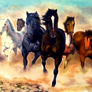 Olieverfschilderij originele wilde paarden paardenportret handgeschilderde muurkunst
