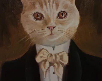 Retrato de gato personalizado / Óleo sobre lienzo pintado a mano