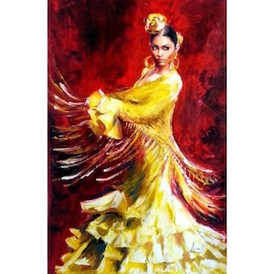 Ölgemälde, Feurige Flamenco Aufführung, Spanische Tänzerin in Bewegung, Rote Leidenschaft Leinwand Kunst