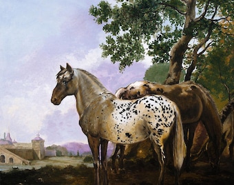 Dipinto originale di cavallo, pittura equestre classica ad olio su tela
