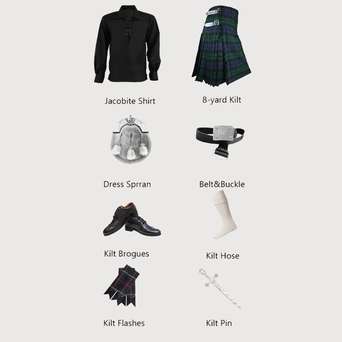 Choose Your Tartan Kilt Outfit Scottish Jacobite Kilt Set with Accessories
